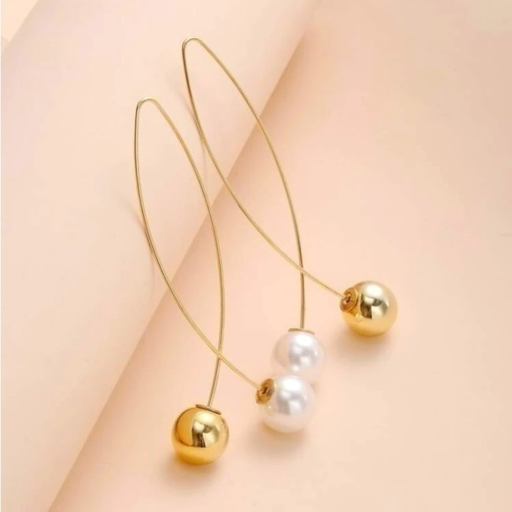 Gold & Pearl Line Hook Earrings